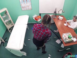 hot babe sucked off the doctor under the desk